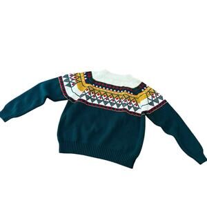 Vintage Fair Isle Knit Sweater Green Nordic Pullover Geometric Jumper / Small -